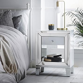 Beautify White Mirrored Bedside Table Nightstand With Single