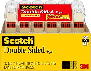 Scotch Double Sided Tape, 1/2 in x 500 in, 6 Dispensered Rolls (6137H-2PC-MP)