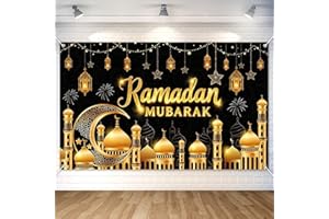 CAXBGKN Eid Backdrop Eid Mubarak Party Decorations Ramadan Black Gold Backdrop Background for Islamic Muslim Hajj Festival Pa