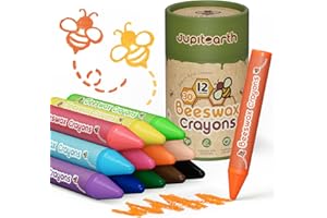 JUPITEARTH Beeswax Crayons for Toddlers 1–3, 12 Non-Toxic Silky Crayons, Jumbo and Washable Crayon, Easy to Hold, Safe for Ki