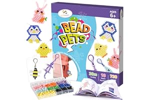 PP OPOUNT Bead Pets with Video Course, Bead Pets Key Chain for Kids Includes Beads, Instruction, Cording, Keychains, Needles, Storage Box, Beads Art Crafts for Beginners (Copyright Product)