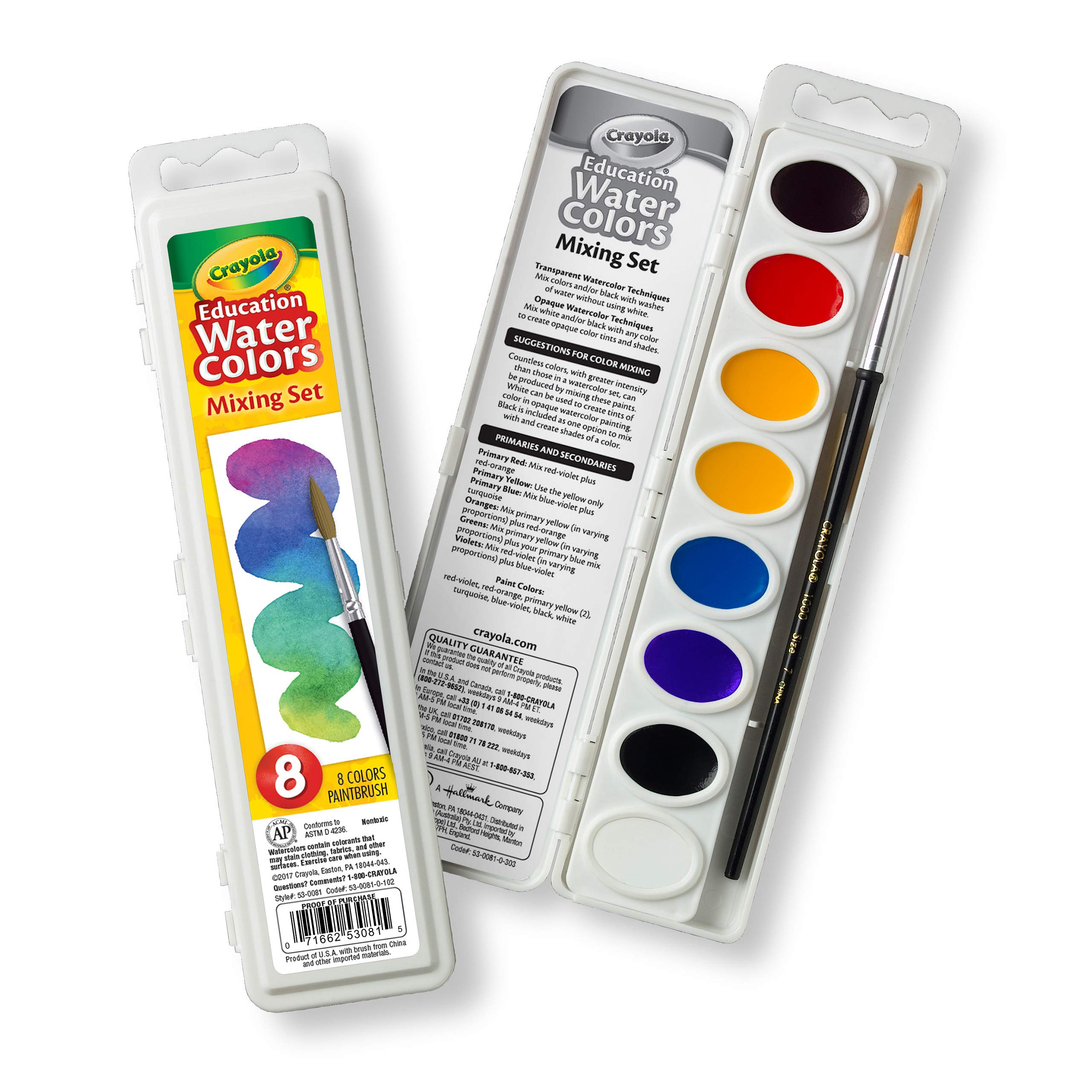 Photo 1 of Crayola Watercolor Mixing Set with Taklon Paint Brush, 8 Paint Colors