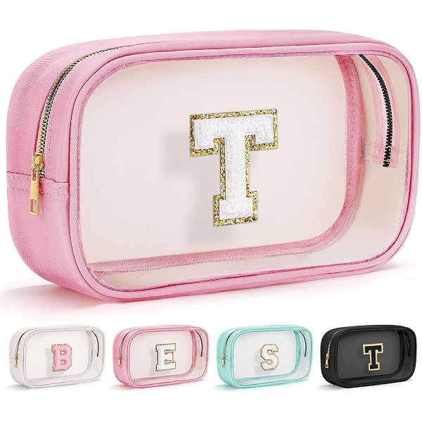 KOTERA Mini-Make-up-Tasche Mit Initiale – Persönlicher Reise-Kulturbeutel In Rosa Mit Glitzer-Patch