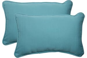Pillow Perfect Forsyth Solid Indoor/Outdoor Lumbar Pillow Plush Fill, Weather and Fade Resistant,, Lumbar - 11.5" x 18.5", Blue , 2 Count