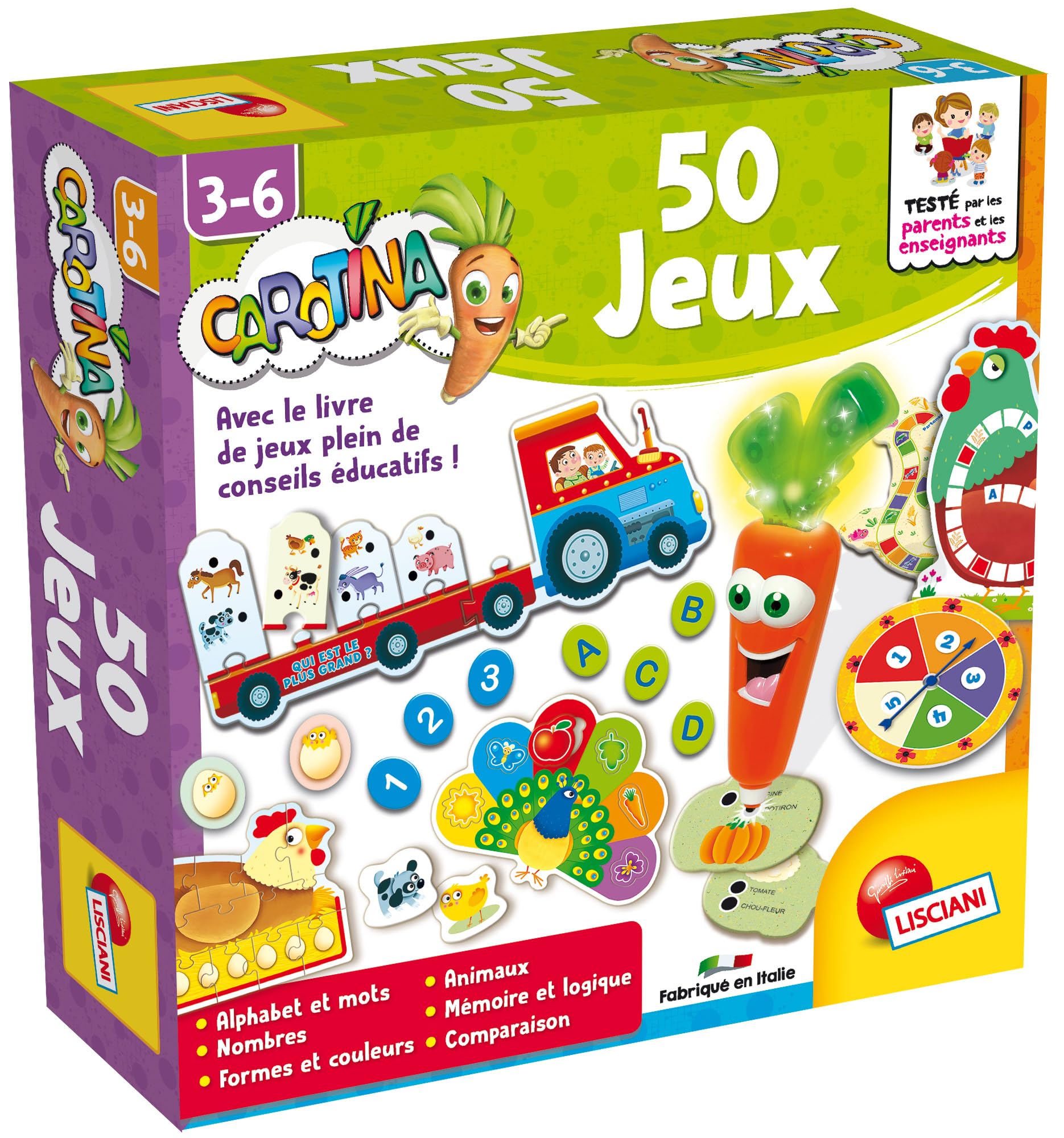 Lisciani - Coffret 50 Jeux - Stylo Parlant - Jeux Educatifs Electroniques - Nombres, Formes Et Couleurs - Pour Enfants De 3 À 6 Ans - Carotina
