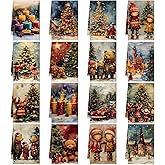 Bencailor 16 Pcs Christmas Kitchen Towels Xmas Holiday Hand Dish Towels Vintage Bear Tea Dishcloths for Christmas Holiday Kitchen Bathroom Home Decor Gifts, 16 x 24 Inch