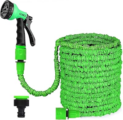 CLMCL Expandable Garden Hose 25ft with 8-Pattern Nozzle Green