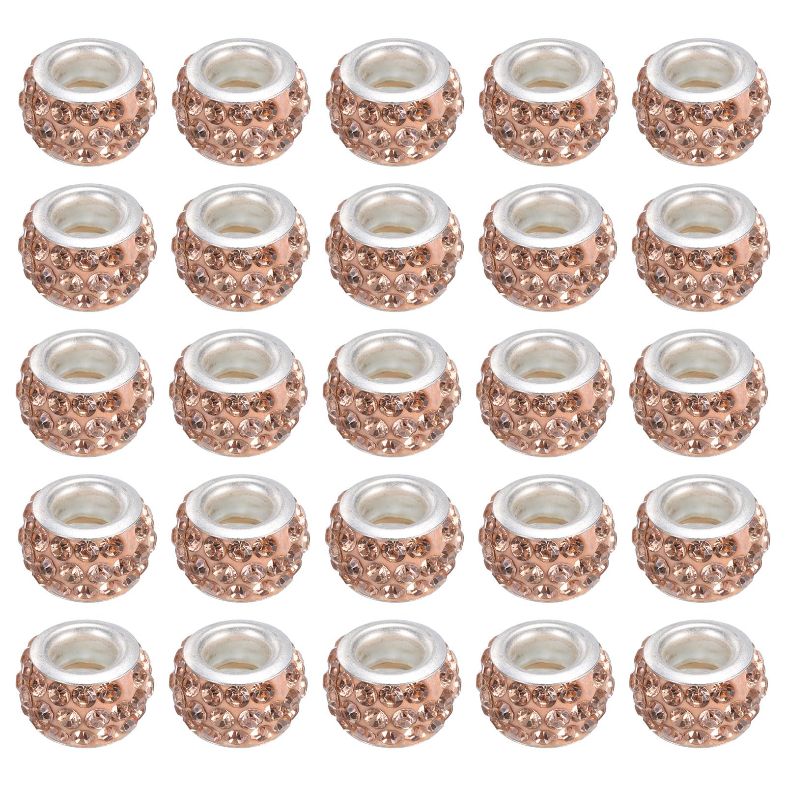 PATIKIL 12mm Rhinestone European Beads, 60Pcs European Large Hole Crystal Charm Beads Spacer Beads Hair Bead for DIY Jewelry Making, Taupe