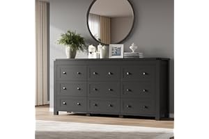 BORNOON 9-Drawer Dresser, Modern Wooden Storage Chest of Drawers, Dresser TV Stand, Wood Drawer Organizer with Metal Handles for Bedroom, Living Room, Hallway