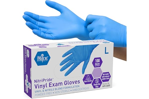 MED PRIDE Nitrile/Vinyl Blend Exam Gloves,Powder-Free,Blue,Large,100-Count