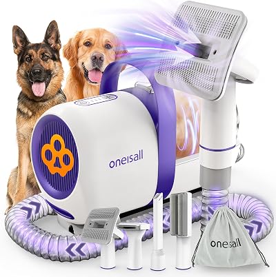 Oneisall Dog Grooming Vacuum Kit with 4 Tools and Hair Remover Brush