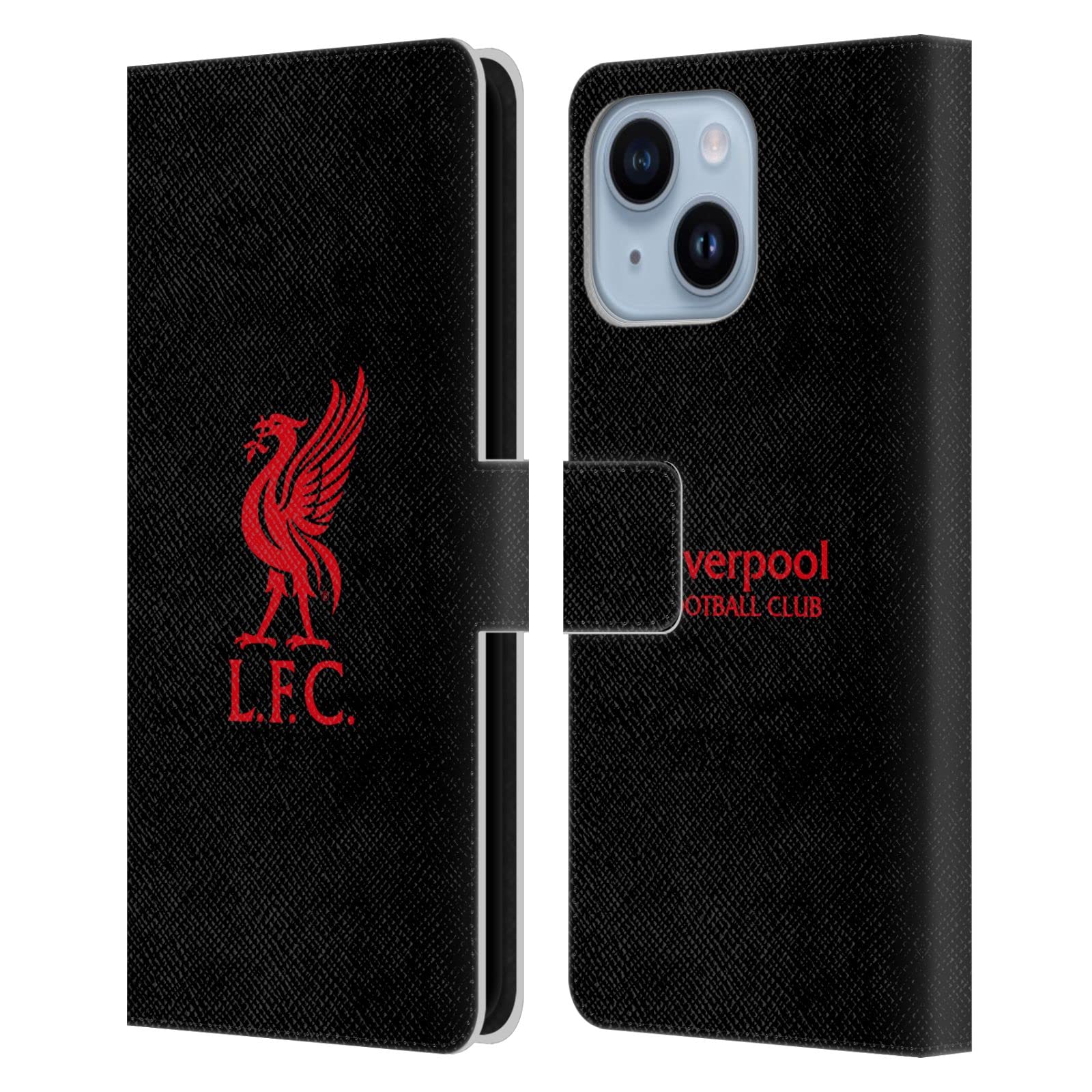 Head Case Designs Officially Licensed Liverpool Football Club Red Logo On Black Liver Bird Leather Book Wallet Case Cover Compatible With Apple iPhone 14 Plus โ image 1