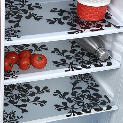 E-Retailer Premium Quality Fridge Drawer Mats/Fridge Mats Pack of 6 Pcs 11X17 Inches(Black & White)