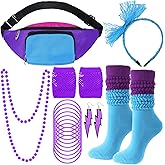 Handepo 19 Pcs 80s Costume Accessories Set Neon Retro 80s Fanny Pack Hairband Fishnet Gloves Bracelet Earrings Necklace Socks