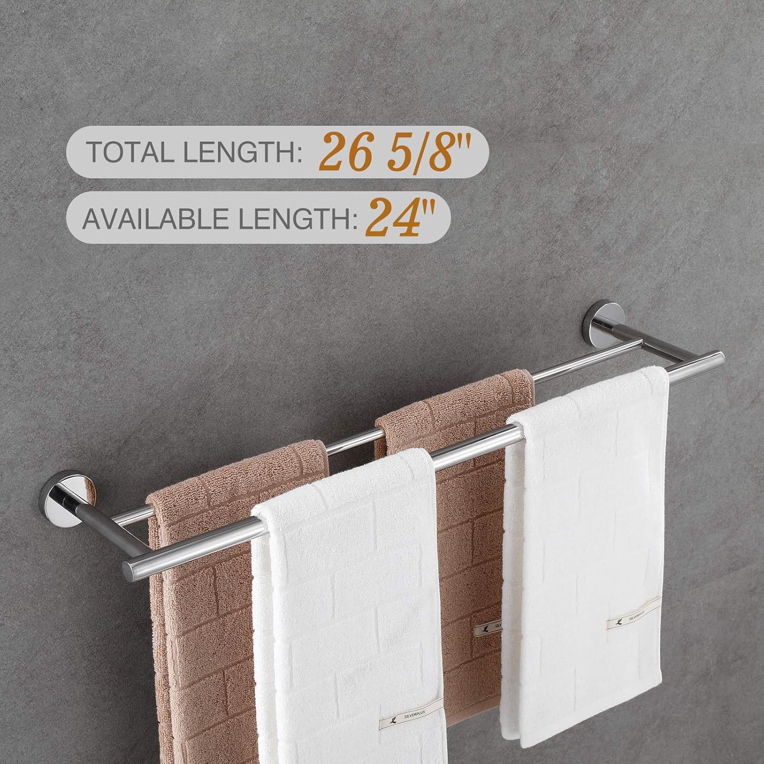 USHOWER 24-Inch Double Bath Towel Bar, Durable SUS304 Stainless Steel, Polished Chrome, Modern Style: Kitchen & Dining