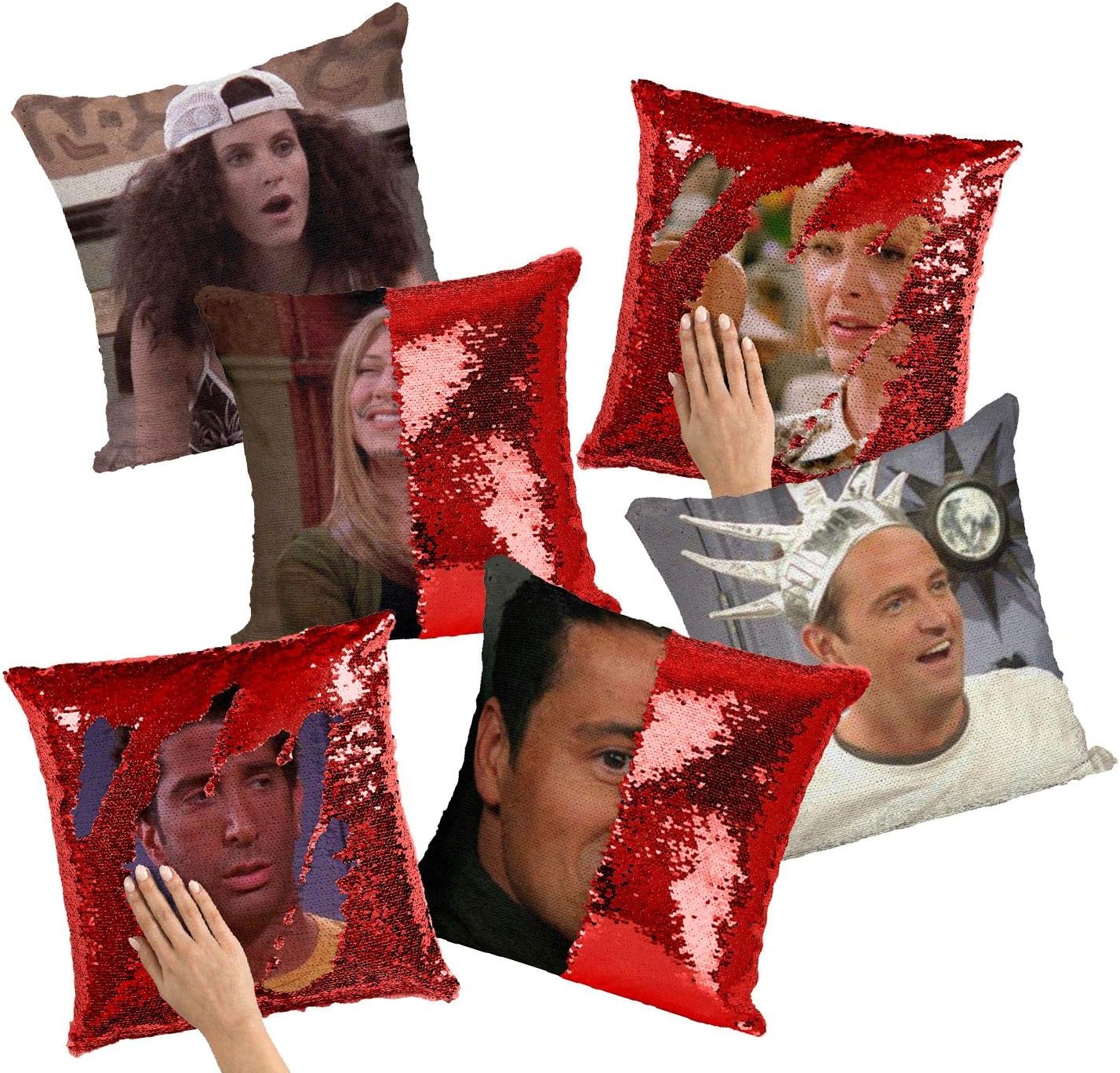 Friends Bundle 6 Pillows Chandler Joey Monica Phoebe Rachel Ross Sequins 16x16 Pillow Cover with 18x18 inch Insert Girly…