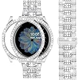 SUPOIX Band Case Compatible for Samsung Galaxy Watch FE 40mm 2024/ Galaxy Watch 5/4 40mm 44mm, 20mm Women Bling Replacement Strap&PC Protective Bumper Face Cover for Galaxy Watch 5/4 (Size Optional)