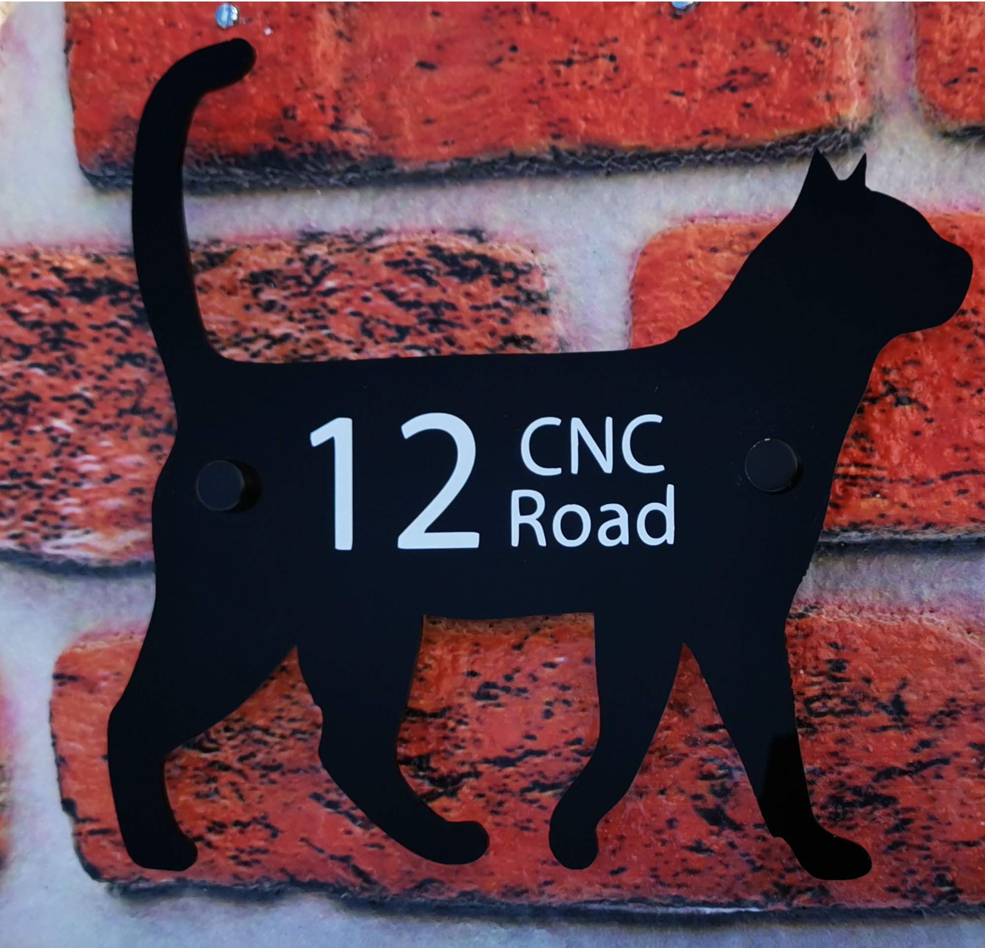 Personalised Cat House Number Plaque Door Sign And Street Name Or For A Catery Multiple Designs With Black Acrylic And Black Bolts