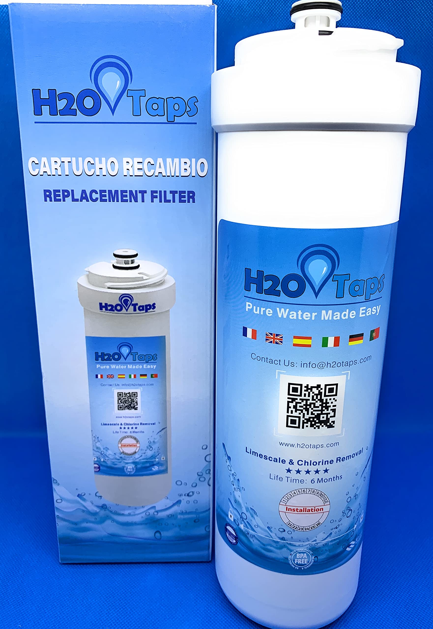 H2O Taps Water Filter Cartridge - 5 Stage Filtration, 7500 Liters, 6 Months - Resin, Blei,Kalk,Schwermetalle - UNE 149101, Aqua Andalucía Nº0833