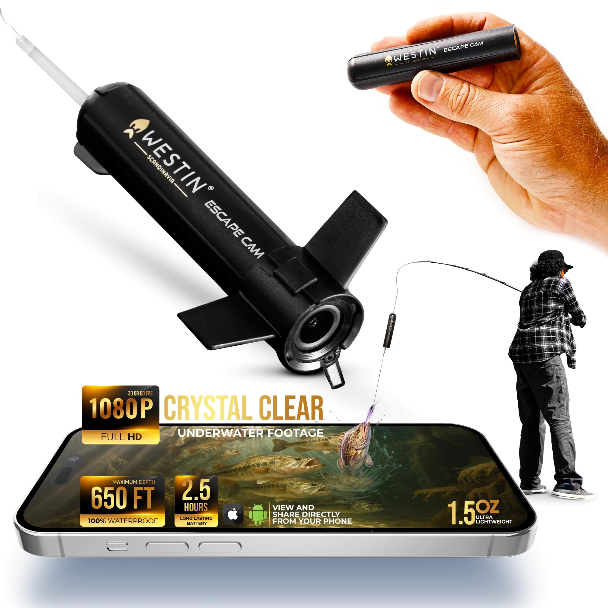 Westin Escape Cam Underwater Camera | Underwater Fishing Camera Lightweight Complete Set, Black