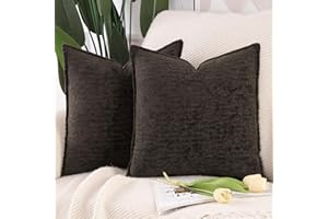 MADIZZ Pack of 2 Chenille Velvet Throw Pillow Covers 24x24 Inch Dark Taupe Soft Neutral Decorative Throw Pillows Accent Boho 