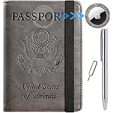 Airtag Passport Holder Cover Wallet Travel Essentials RFID Blocking Leather Card Case International Must Haves Travel Accessories for Women Men(119#Grey)