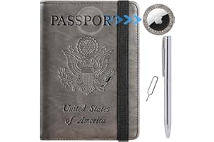 PASCACOO Airtag Passport Holder Cover Wallet Travel Essentials RFID Blocking Leather Card Case International Must Haves Travel Accessories for Women Men(119#Grey)