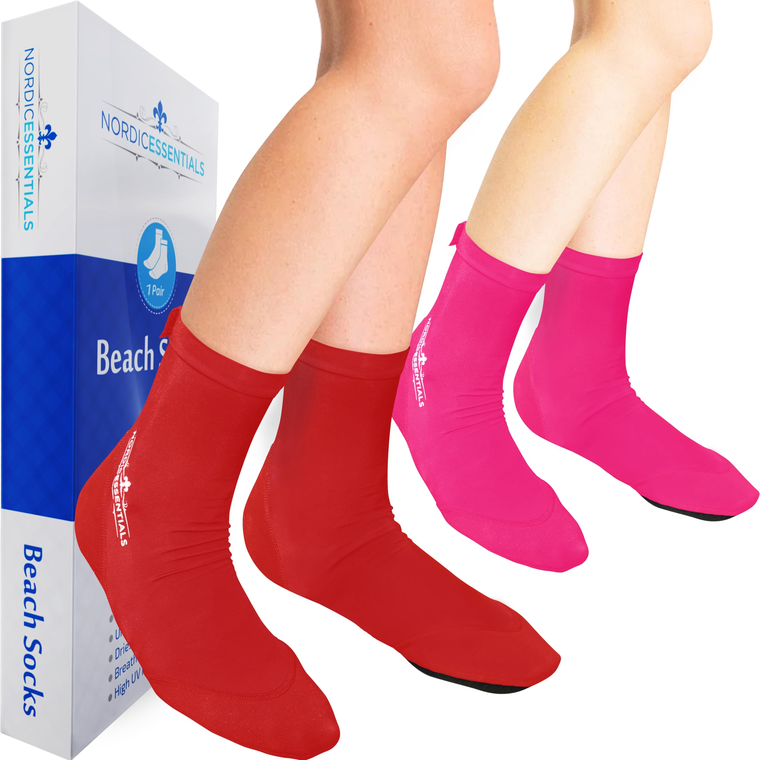 Nordic Essentials Beach Socks [2 Pairs] Wear in Sand Playing Volleyball & Soccer or as Booties for Snorkeling, Diving & Water Sports - Kids, Women & Men 1 Year Warranty