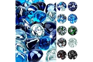 onlyfire 10-Pounds Fire Glass Diamonds for Propane Fire Pit, 1 Inch Blended Firepit Glass Rocks Stones for Gas Fireplace and Fire Pit Table - Cobalt Blue+Crystal Ice+Caribbean Blue…