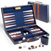 Large Backgammon Sets for Adults, 18 inch Sea Blue Travel Backgammon Board Game Sets, Classic Board Game with Premium PU Leather Case, Portable Travels Strategy Backgammon Game Set for Adults