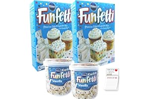 Confetti Cake Mix and Frosting 4 Pack | Pillsbury Funfetti Cake Mix 15.25 oz 2 pk | Vanilla Funfetti Frosting 16 oz 2 Pack | Snack Fun Magnetic Shopping Pad