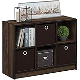 Furinno BASIC Book Shelf, 6-Cube Bookshelf with Open Shelf, 3 x 2 Bookcase with Storage Bins, Closed Back, Horizontal, 11.9" x 31.6" x 23.6", for Living Room, Bedroom, Home Office, Columbia Walnut