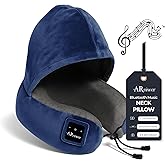 ARniwer Bluetooth Music Semicircular Neck Pillow with Hood Wireless Bluetooth Speaker Suitable Airplane,Car,Office,and Outdoor Camping for Sleeping, Resting The Best Travel Essentials. (Navy Blue)
