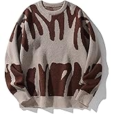 ZAFUL Men's Oversized Sweater Long Sleeve Crewneck Y2K Graphic Color Block Casual Knitted Pullover Sweater