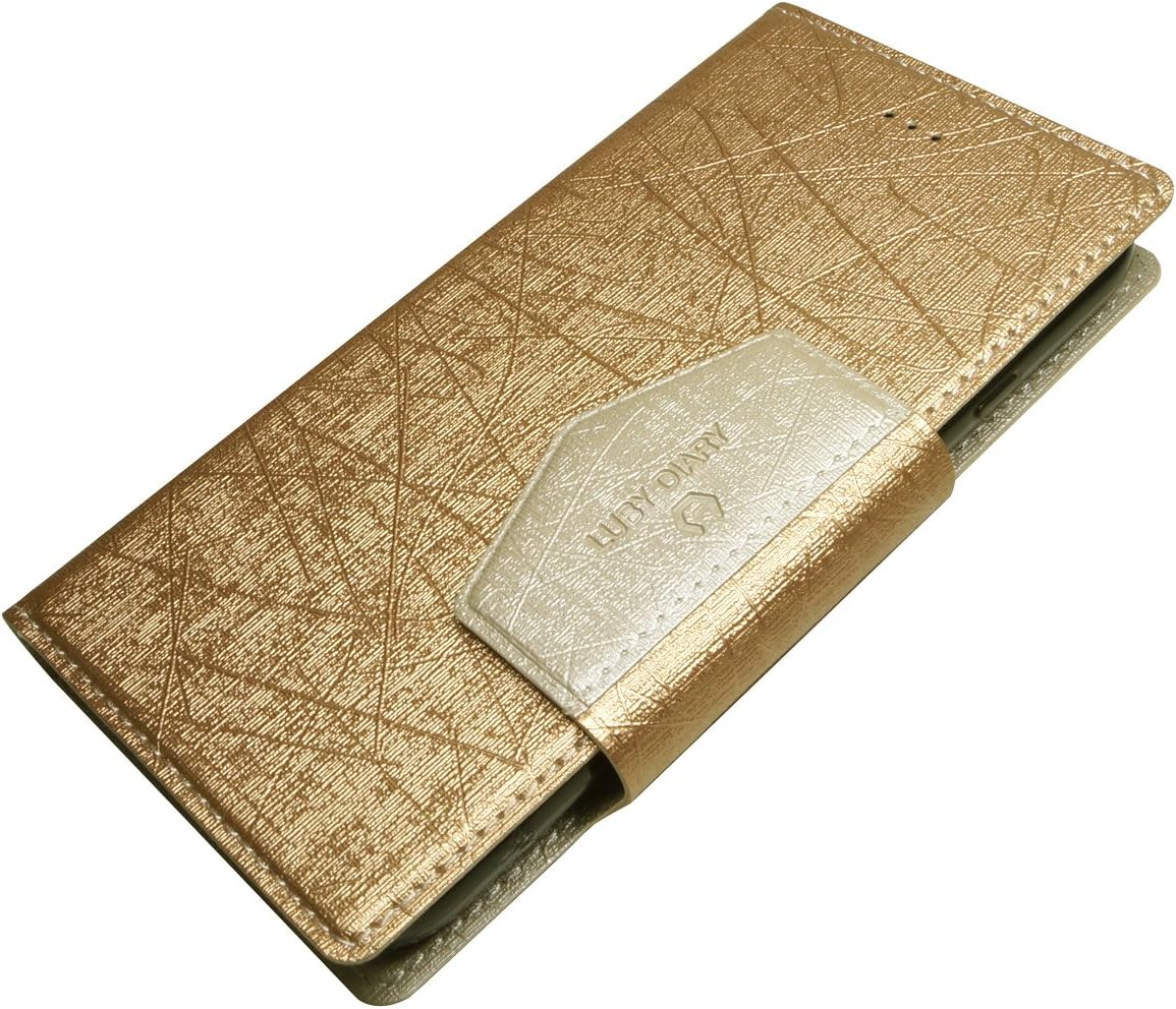 Note 4 Case, Samsung Galaxy Note4 Soft Pearl Leather Case, Mobile Slim Wallet Glossy Cover - Credit Card ID Holders - Magnet Clip (Champagne Gold with Light Gold)