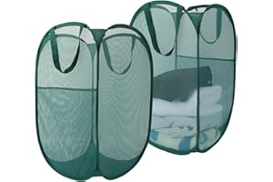 NAIRSNOW Collapsible Laundry Baskets, 2 Pack Mesh Pop Up Laundry Hamper with Handles, Portable Travel Laundry Basket, Foldable Hamper, Anti-tear, Light Breathable, Odor-free, Fold Compact, Large Hold. Green 2V