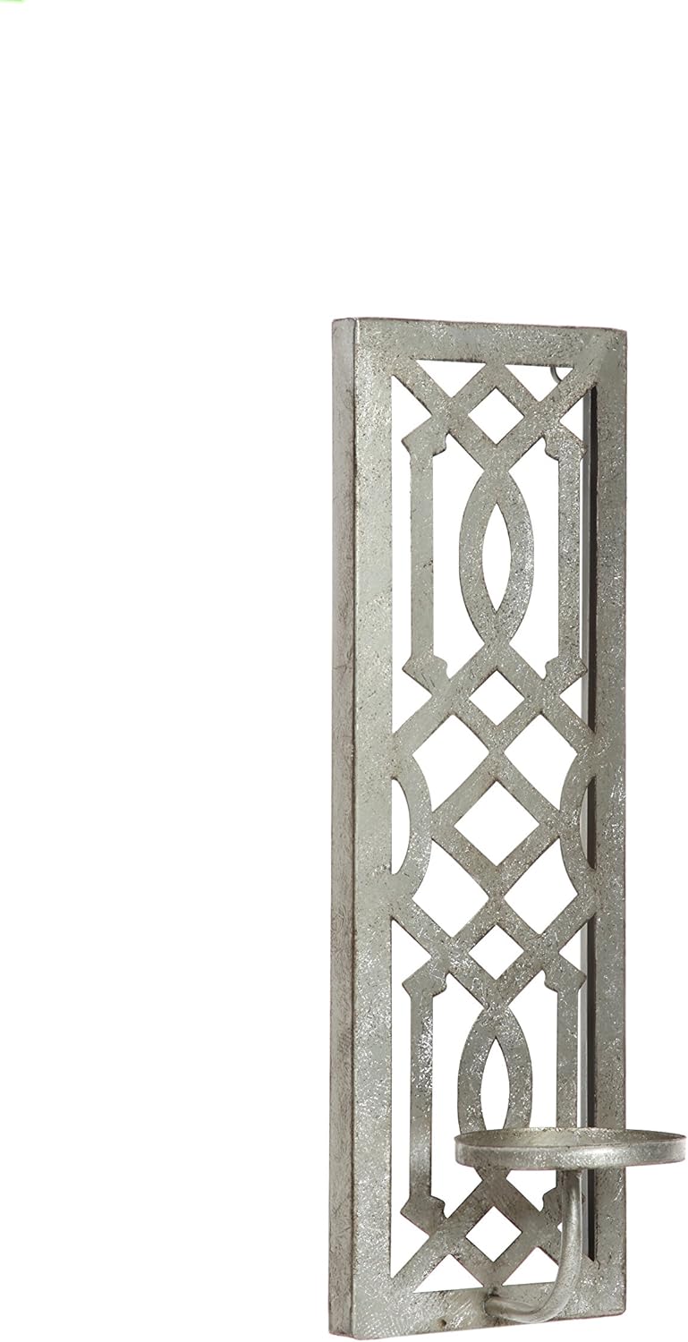 Hosley 16.5" High Iron Wall Pillar Candle Sconce Mid Century Modern Antique Silver Galvanized Finish. Ideal Gift Wedding Special Occasions Home Office Spa Aromatherapy Gardens (Antique Silver): Home & Kitchen