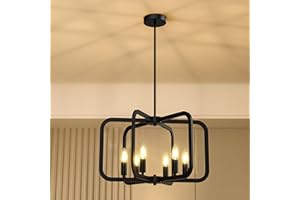 MANCAVE HERO Modern Black Chandelier Light Fixture for Dining Room, Kitchen 6 Light Metal Chandeliers Over Table, Industrial Geometric Chandelier for Living Room, Dining Room Hallway Foyer Light Fixture