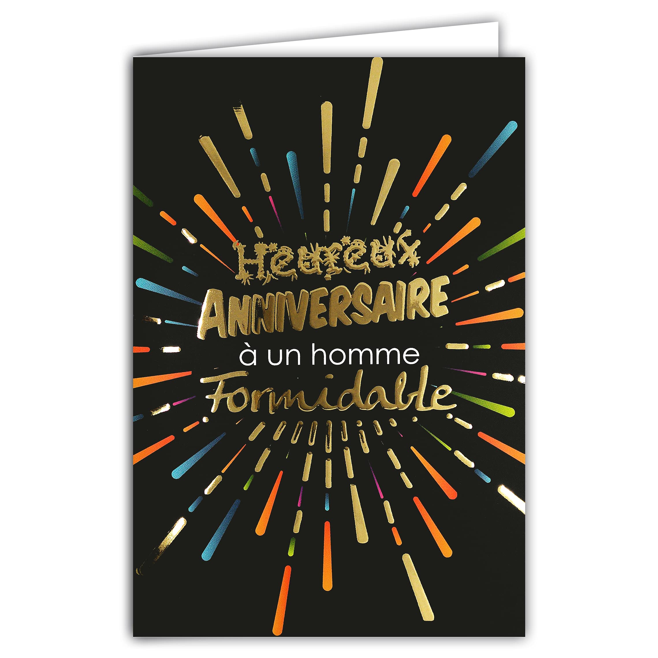 Afie 69-7084 Happy Birthday Card to a Man Great Firework Gold/Black Made in France