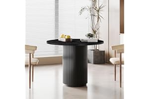 SIMTONAL Round Dining Table, Modern Farmhouse Kitchen Table Black, 35 Inch Small Circle Dining Tables with Solid Wood Strip Base for Kitchen Living Room(Only Table)
