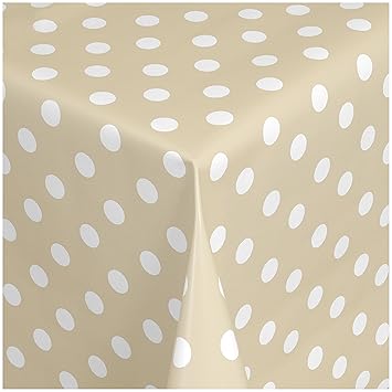 MG Wachstischdecke Gartentischdecke Abwaschbar nach Wunschmaß PUNKTE Creme-Weiss (150-04) - 220 x 140 cm