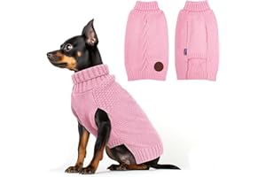 cyeollo Small Dog Sweater with Leash Hole Warm Turtleneck Knitwear Dog Clothes Puppy Sweaters for Small Dogs,Pink, S