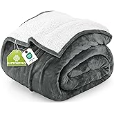 Utopia Bedding Sherpa Blanket Queen Size (Grey, 90x90 Inches) - Soft Warm Plush Fleece Reversible Blanket for Bed, Sofa, Couch, Camping and Travel
