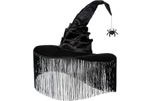 JUSTOTRY Witch Hat for Women - Halloween Women Costume Black Witches Hats with Dangle Fringe for Hallowee Decor Accessories Hocus Pocus Party Favor