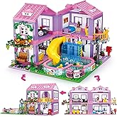 Pink Girls Summer Villa Friends Building Block Set, Compatible with Lego Friends, Educational 3 in 1 Construction Toy with Pool, Slide, Monkey and Swing for Kids Age 6 8 12 and Up, 1026PCS