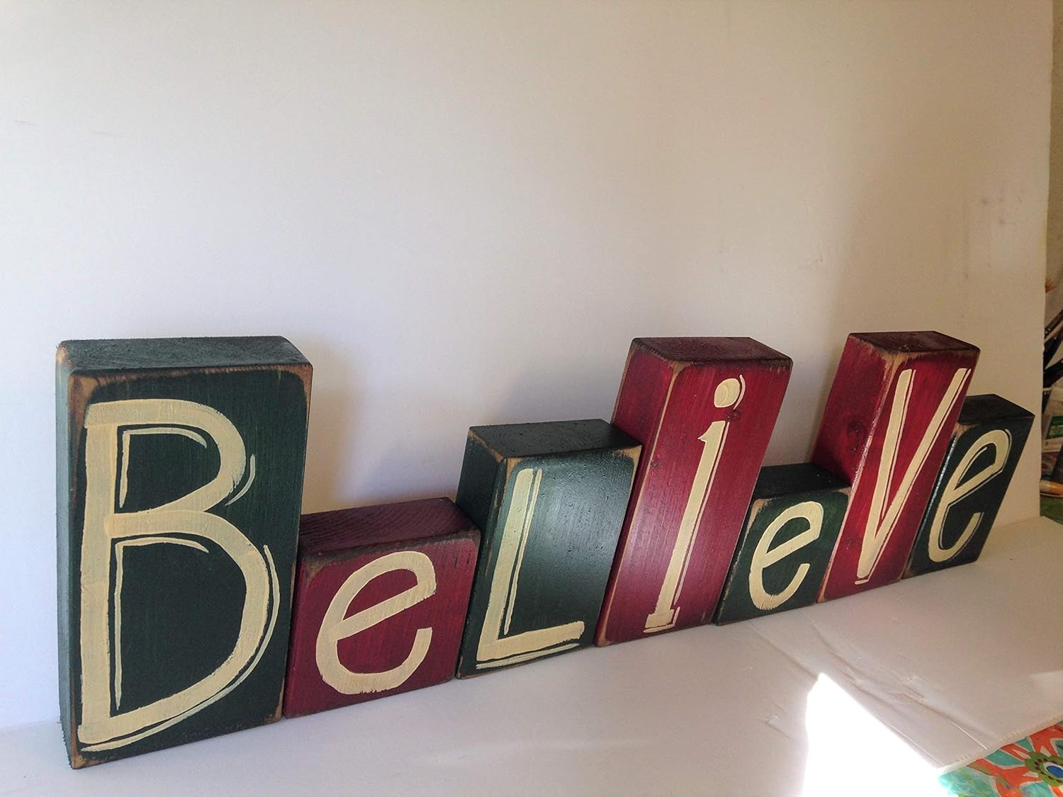 believe wooden christmas blocks
