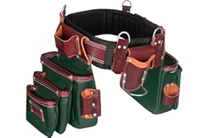 FUERI Tool Belt With Suspender Men Carpenter Pouches Construction Bags Electrician Belts Framer Worker Pouch. (Green and Maroon, Large 36" - 42")