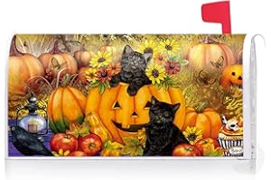 Texupday Fall Harvest Sunflower Pumpkin Black Cat Mailbox Cover with Magnetic Strip Autumn Thanksgiving Mailbox Wraps Post Letter Box Cover Standard Size 21" X 18" for Garden Outdoor Yard Decor