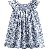 Simplee kids Baby Girl Smocked Dress Summer Casual Short Sleeve Dresses Floral Print Sundress Princess Dress for Toddlers