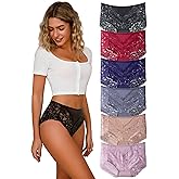 Cinvik Sexy High Waisted Underwear for Women Plus Size Briefs Breathable Lace Panties High Waisted Cheekster Granny Panties